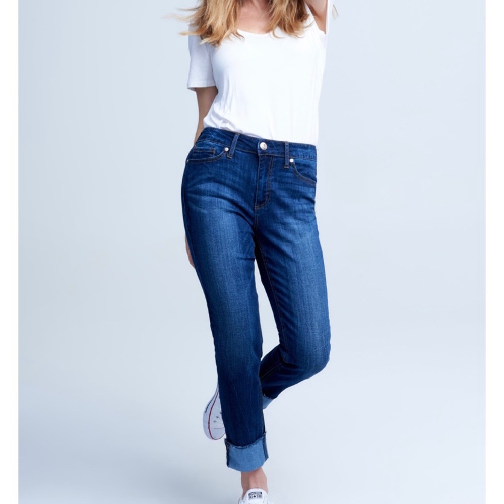 SEVEN7 Raw Edge Cuffed Slim Stretch Ankle Jeans